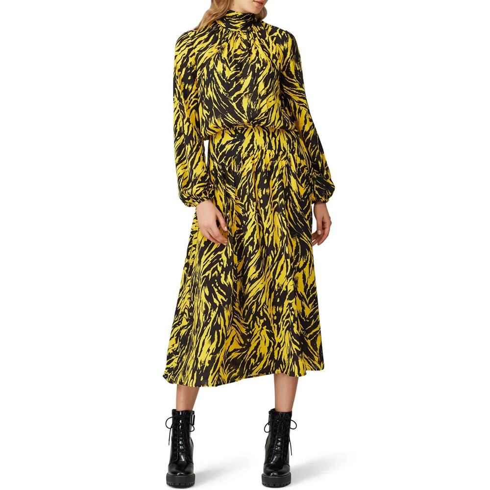 No. 21 Black Yellow Zebra Print Midi Dress Size EU 36